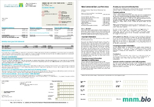 ZEA Commercial Bank wyciąg z kredytu hipotecznego w formatach Word i PDF, 2 strony